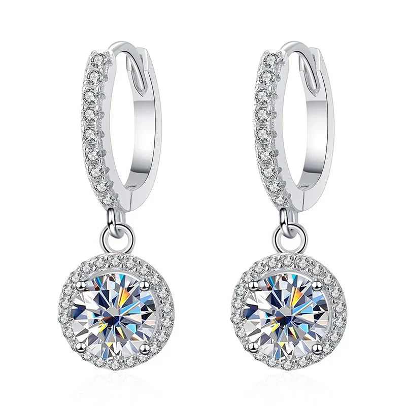 1Ct 6.5mm Blue Green Moissanite Drop Earrings For Women S925 Sterling