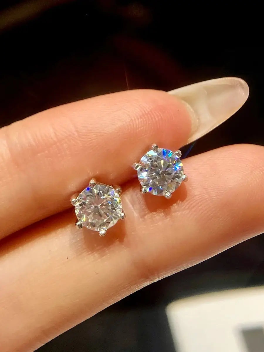 Puces d'oreilles Moissanite 1 carat Couleur D en Argent Sterling 925 Plaqué Or Mariage