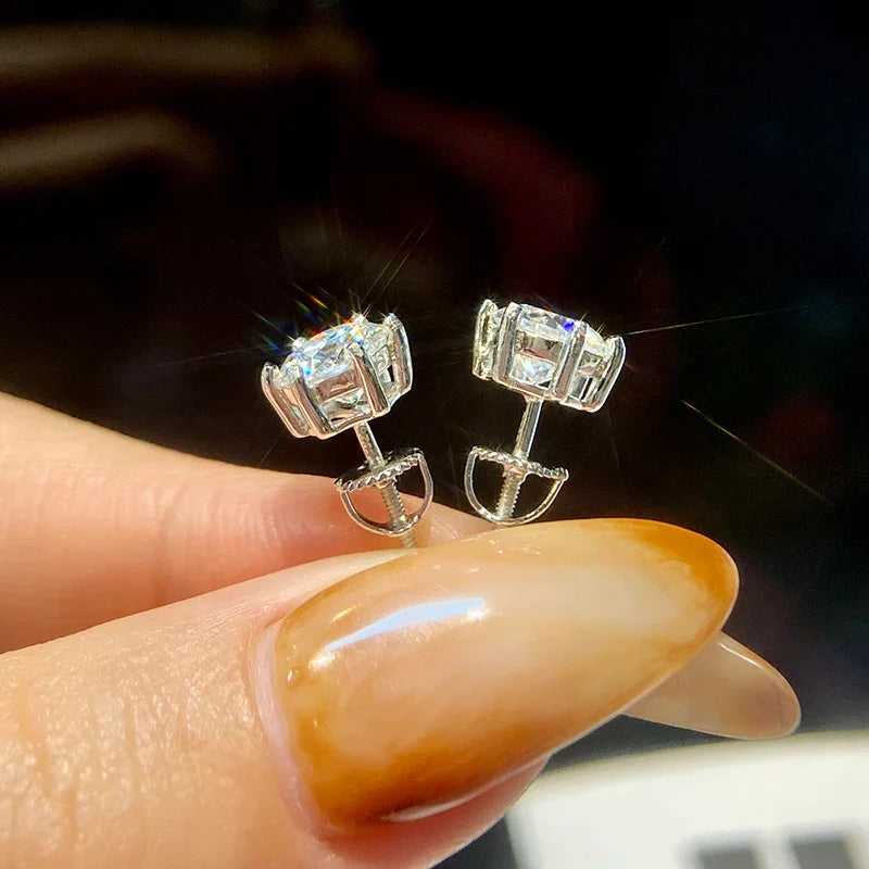 Puces d'oreilles Moissanite 1 carat Couleur D en Argent Sterling 925 Plaqué Or Mariage