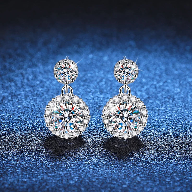 Boucles d'oreilles pendantes en moissanite 1 carat pour femme en argent sterling S925 plaqué or blanc 18 carats