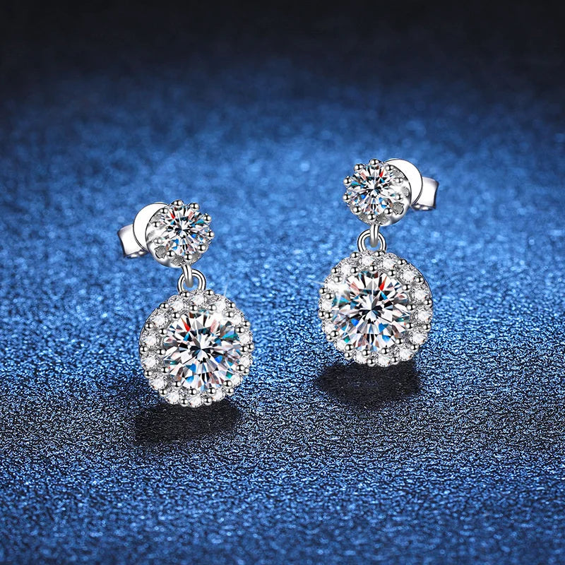 Boucles d'oreilles pendantes en moissanite 1 carat pour femme en argent sterling S925 plaqué or blanc 18 carats