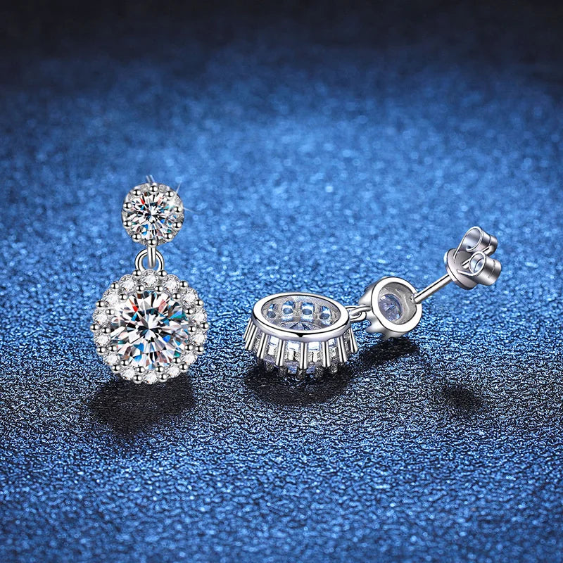 Boucles d'oreilles pendantes en moissanite 1 carat pour femme en argent sterling S925 plaqué or blanc 18 carats