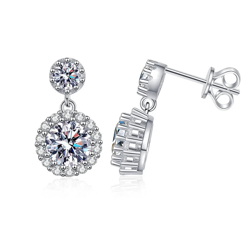 Boucles d'oreilles pendantes en moissanite 1 carat pour femme en argent sterling S925 plaqué or blanc 18 carats