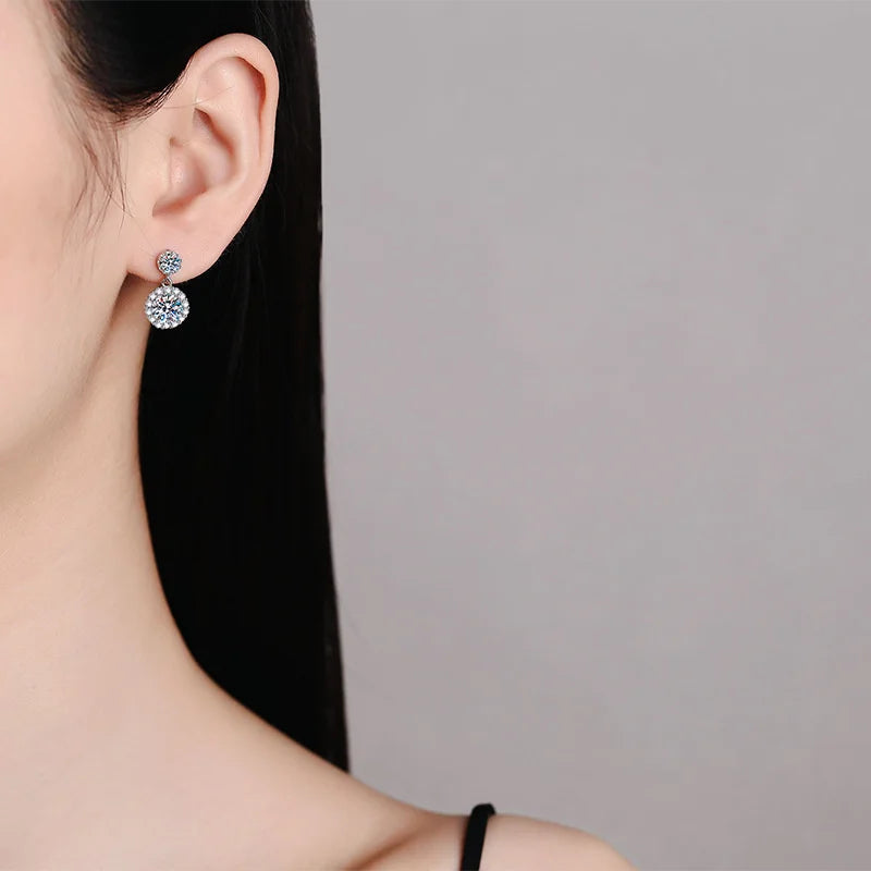 Boucles d'oreilles pendantes en moissanite 1 carat pour femme en argent sterling S925 plaqué or blanc 18 carats