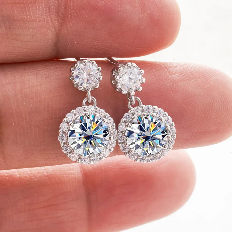 Boucles d'oreilles pendantes en moissanite 1 carat pour femme en argent sterling S925 plaqué or blanc 18 carats