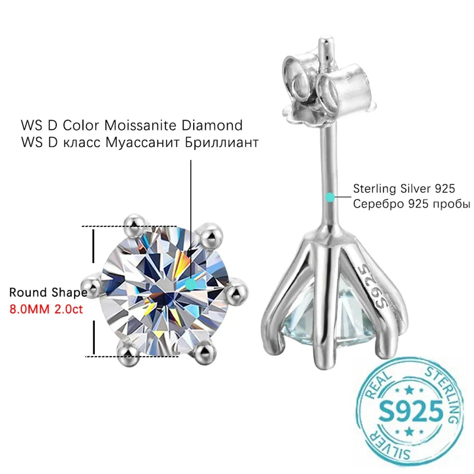 Six-Prong Round Moissanite Solitaire Stud Earrings
