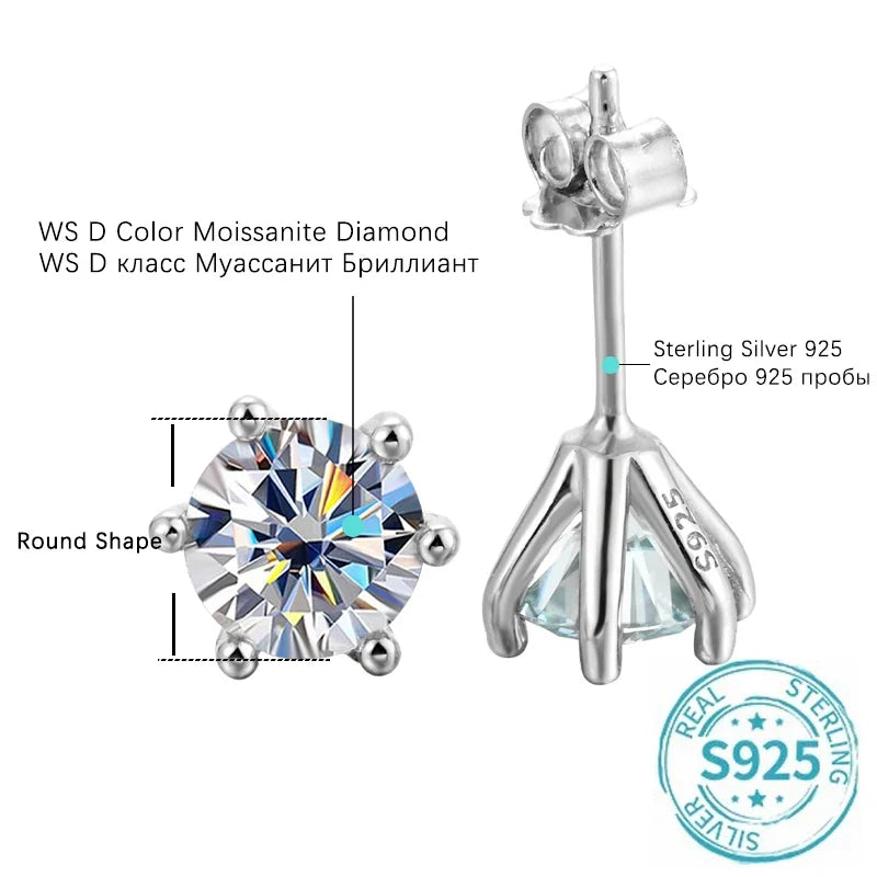 Six-Prong Round Moissanite Solitaire Stud Earrings