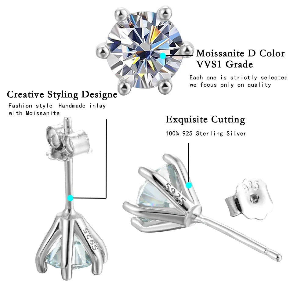 Six-Prong Round Moissanite Solitaire Stud Earrings