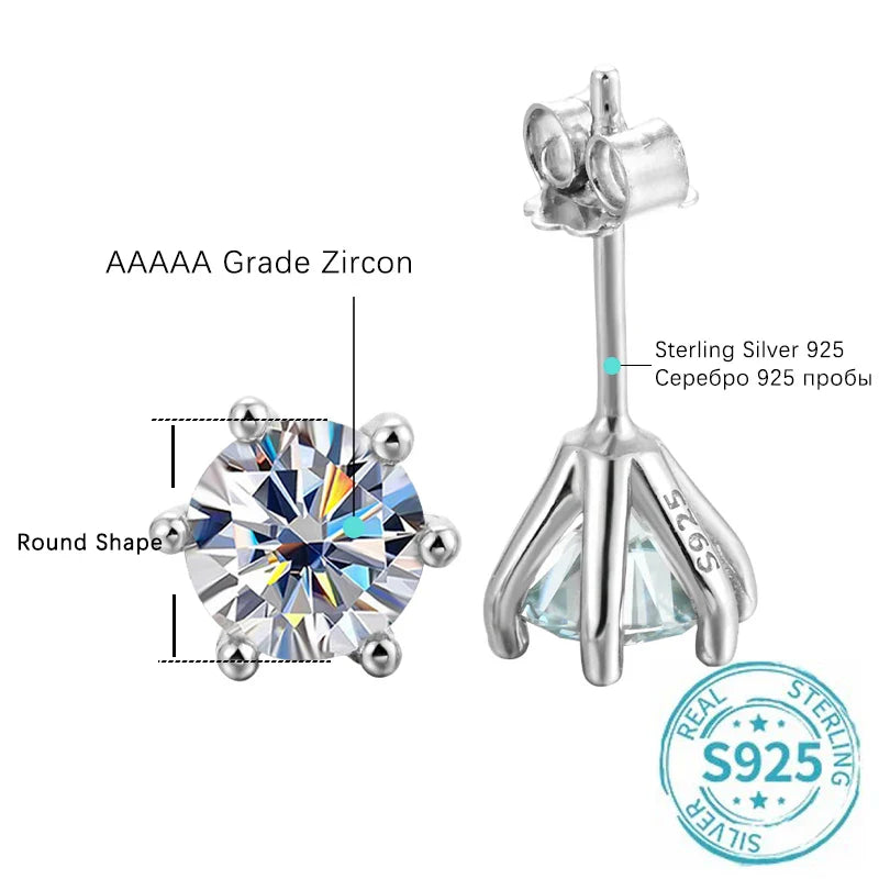 Boucles d'oreilles clous en Moissanite 1 carat pour femme, certifiées GRA, plaquées or blanc 18 carats