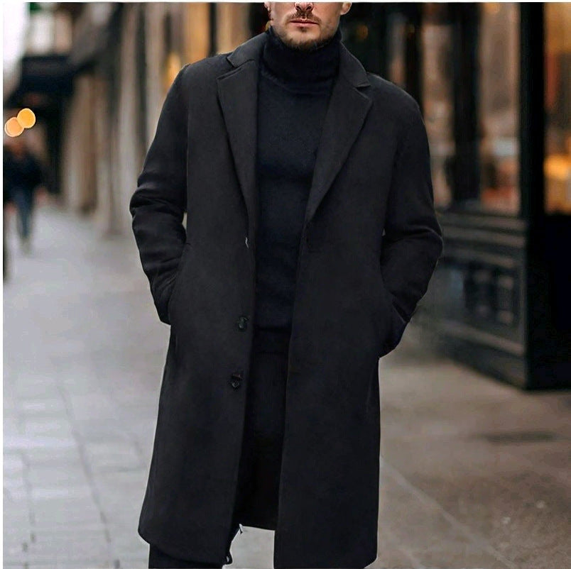 New Men's Casual Wool Coat Long Style