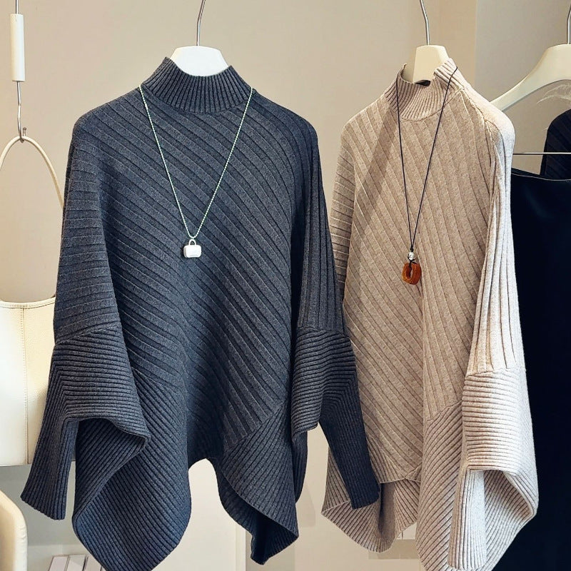Women's Mock-Neck Batwing Asymmetrical Sweater