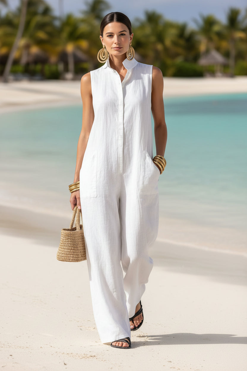 Sleeveless Stand-Collar Jumpsuit – 5 Colors S–3XL