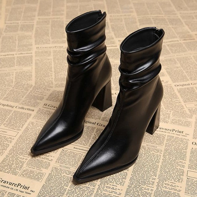 Pointed-toe Velvet-lined Warm High-heeled Boots For Women