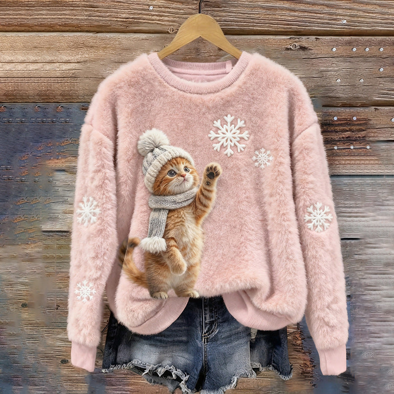Cross-border Women's Clothing Amazon Independent Station Autumn And Winter Christmas Cute Hooded Sweatshirt Flannel Women's Long-sleeved Shirt
