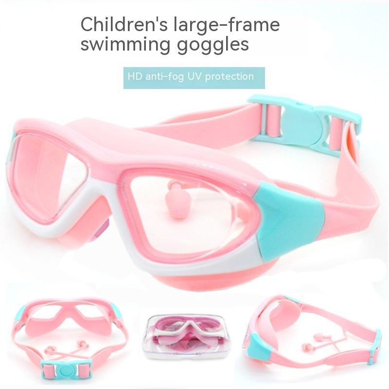 HD Children's Non-fogging Swimming Glasses Comfortable Silicone One-piece Earplugs Swimming Goggles