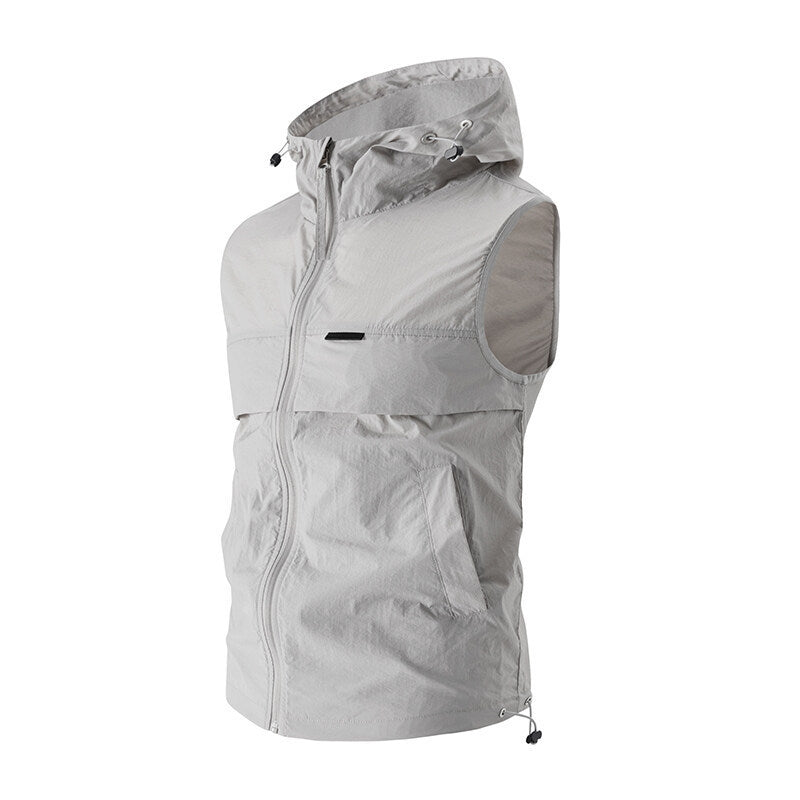 New Mens Sun-protective Jacket Hooded Sleeveless Vest