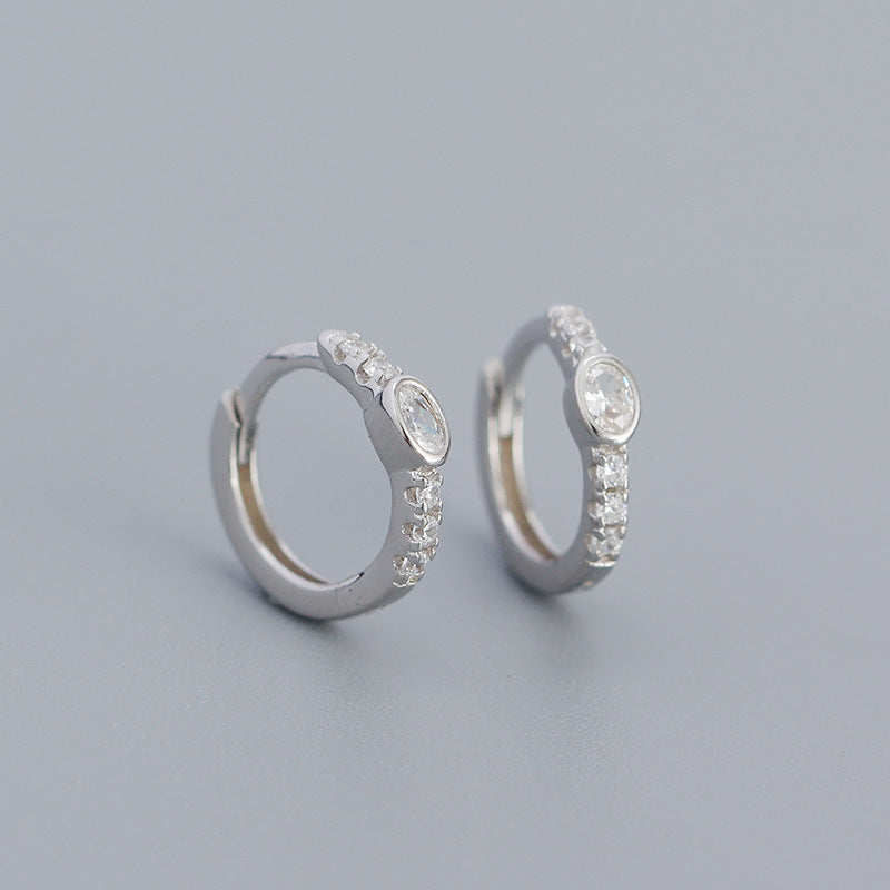 925 Sterling Silver Instagram-style High-end Diamond-studded Hoop Earrings