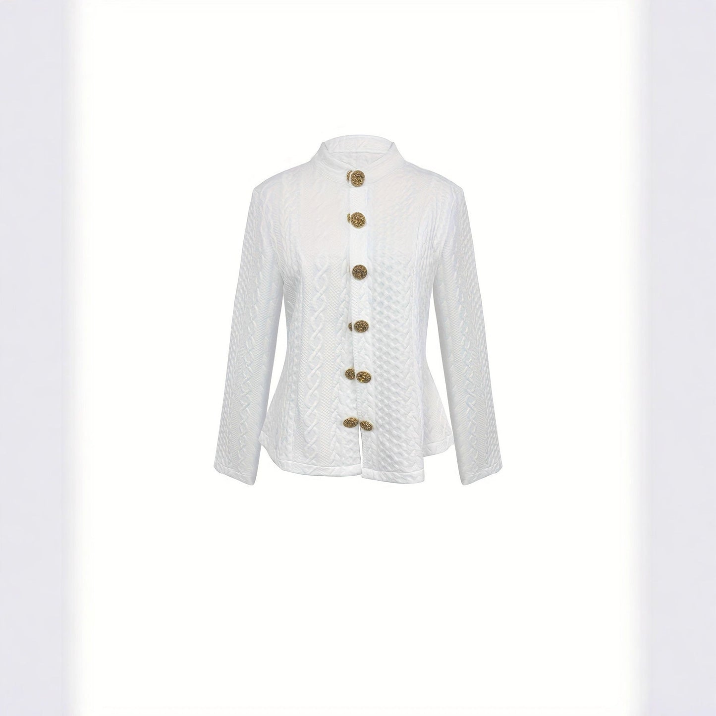 Women’s Textured Stand Collar Jacket – Solid Color