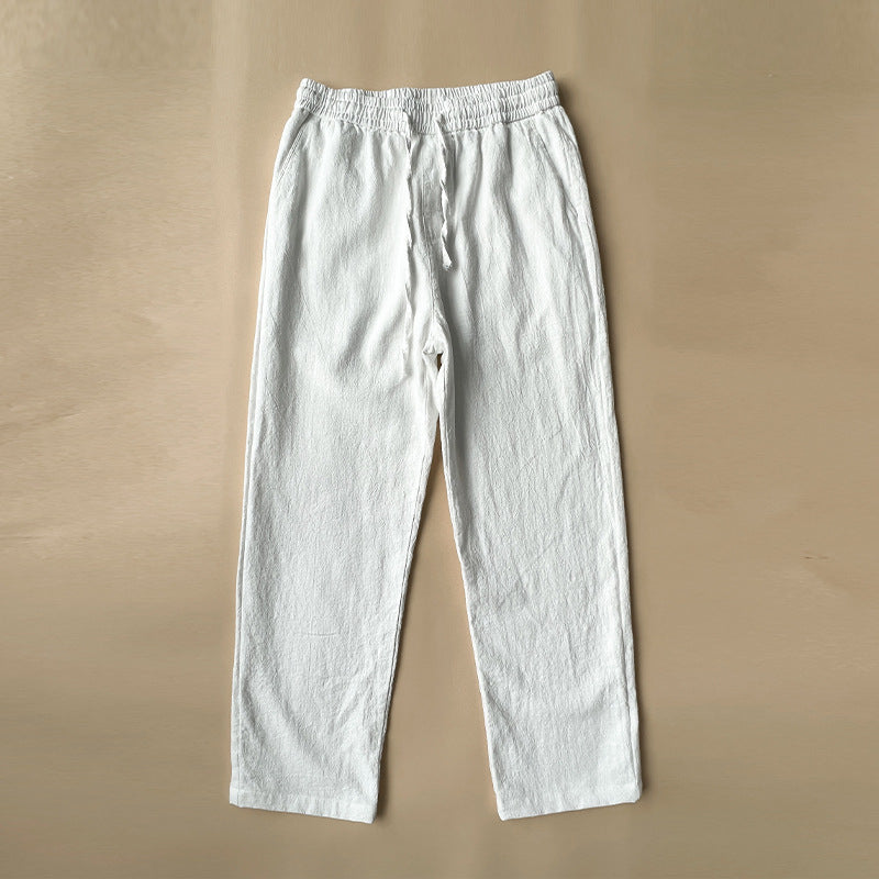 White Loose-fitting Straight-leg Lightweight Cotton-linen Casual Trousers