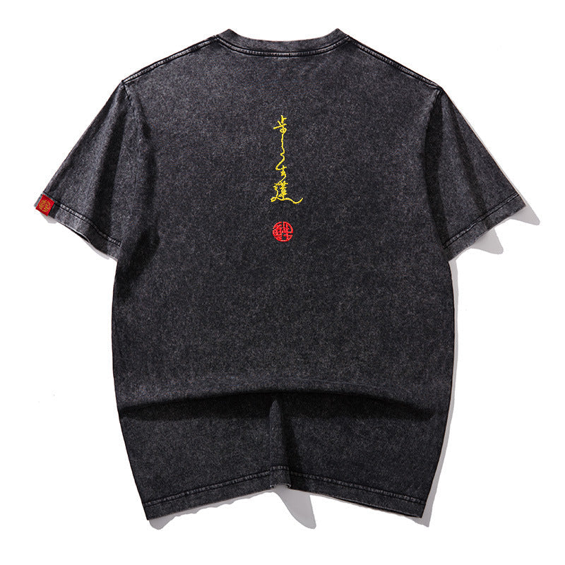 Boys Short Sleeve Couple T-shirt Summer Embroidered Lotus