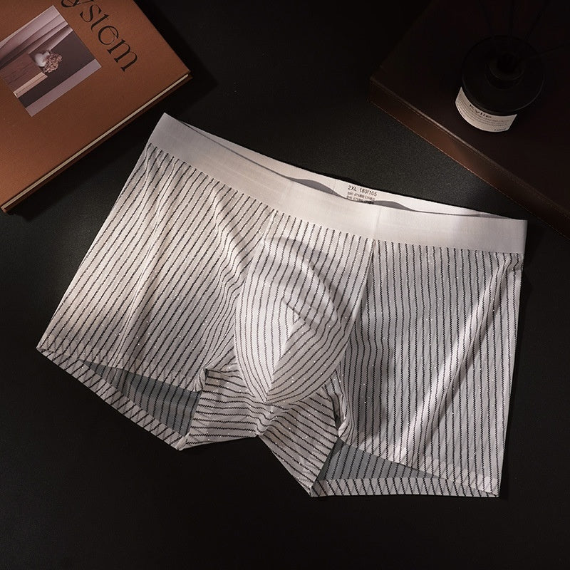 Mens Striped-print Boxer Briefs In Ice Silk Fabric