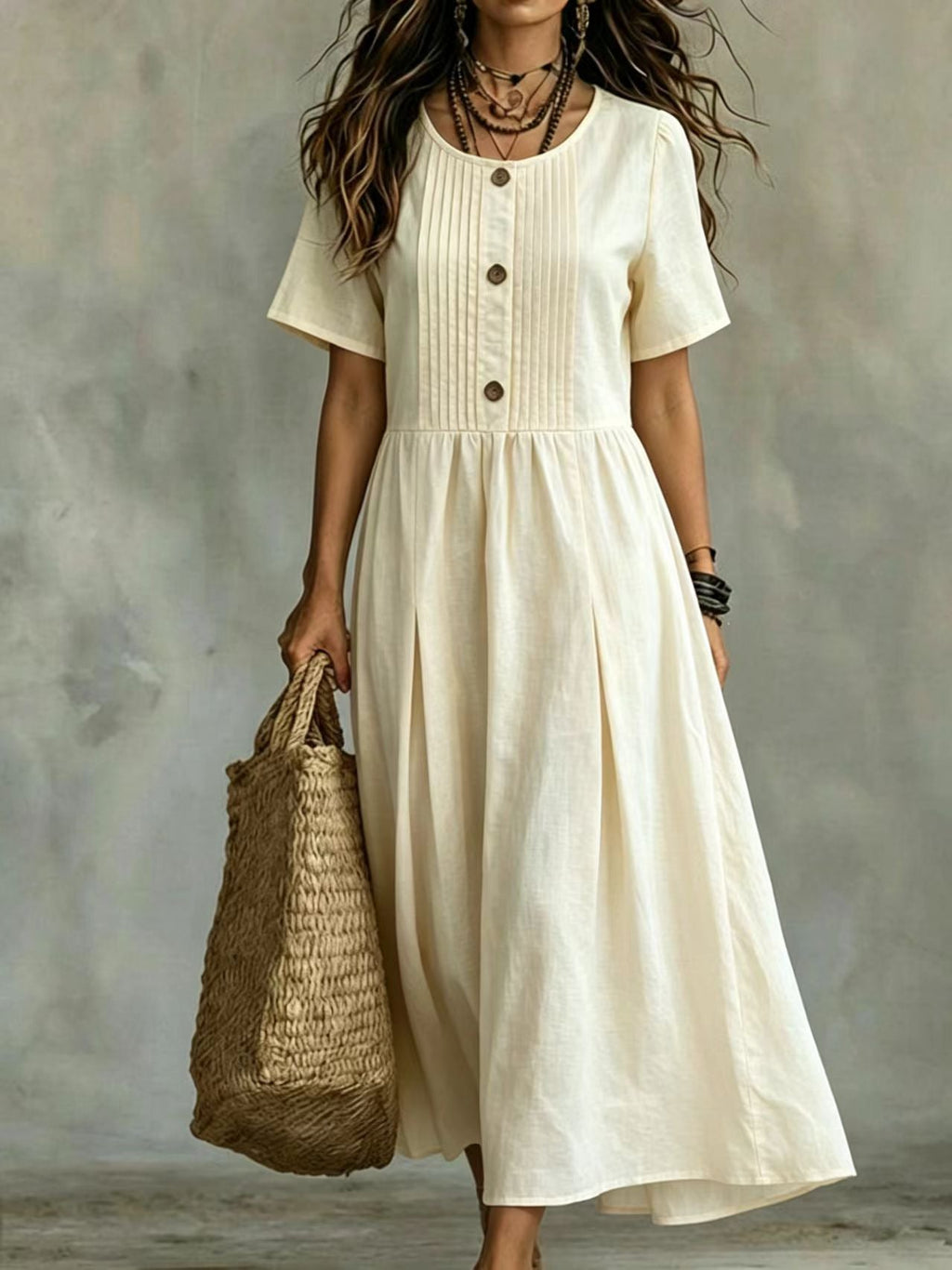 Women's Casual Loose-fitting Short-sleeve Round-neck Dress