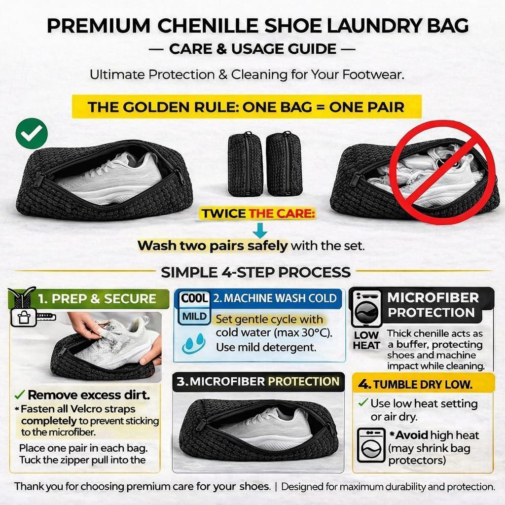 Shoe Washing Machine Bag 2 Pack for Washer & Dryer Thick Padded Sneaker Laundry Bags with Mesh Panels Zipper Protective Shoe Washer Bag for Running & Gym Shoes
