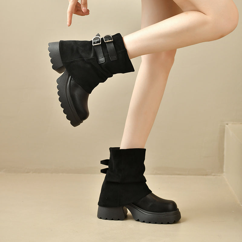 Women Platform Combat Boots 2026 Fall New Trending Slouchy Ankle Boots Maillard Trouser Boots Riding Boots