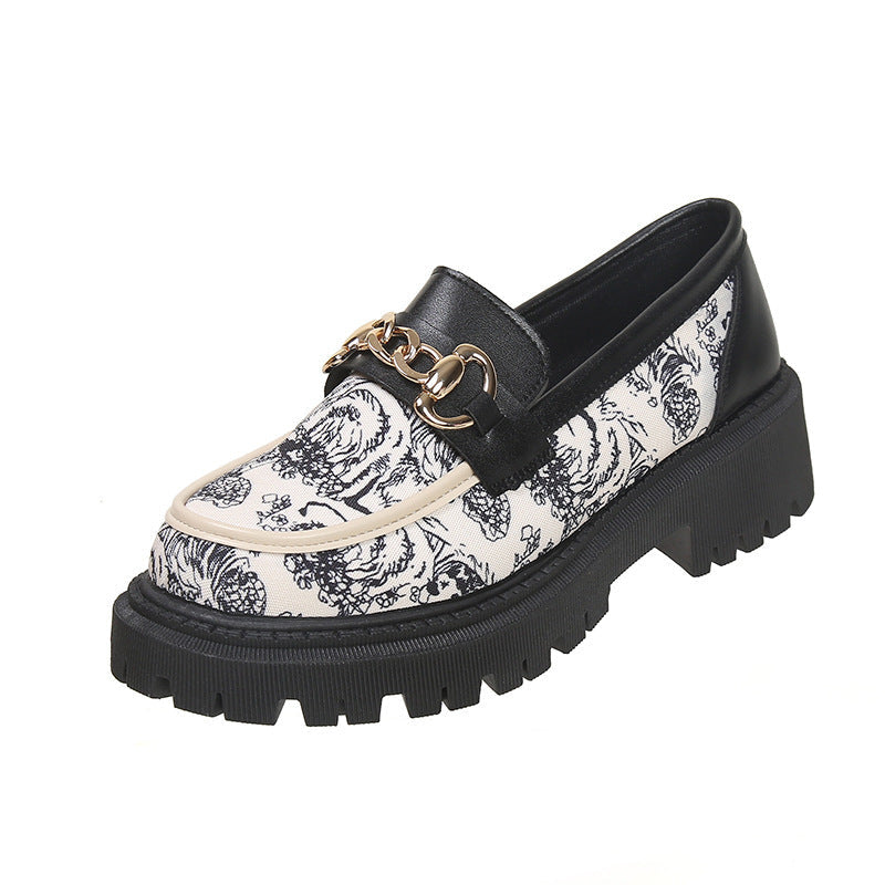Plus Size National Style Muffin Platform Loafers Female Fashionable Golden Chain