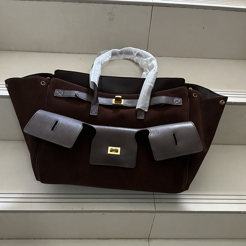 Large-Capacity Neutral-Style Tote Wing Genuine Leather Motorcycle Shoulder Bag