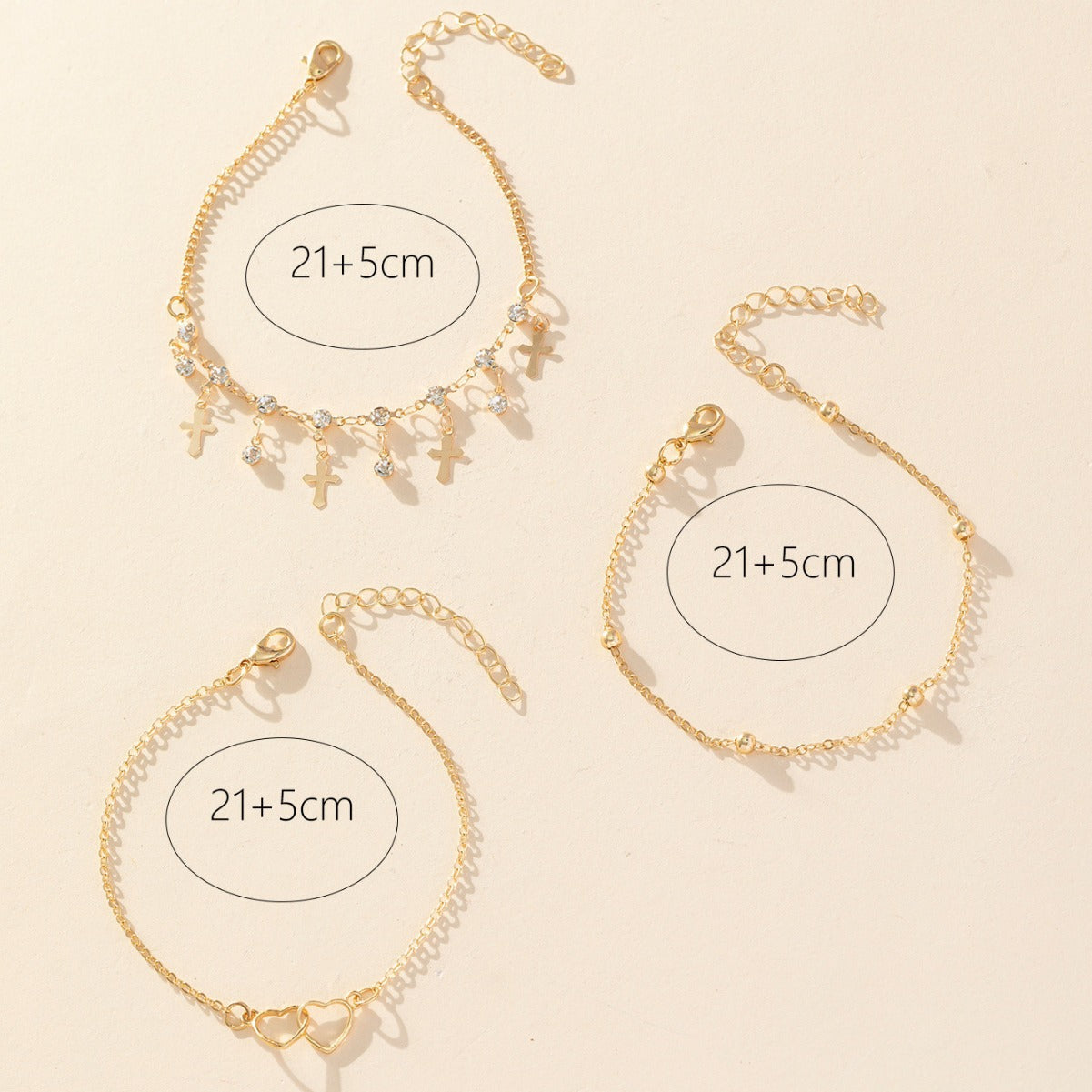 Bohemian-style Cross And Double-heart Multi-layer Anklet