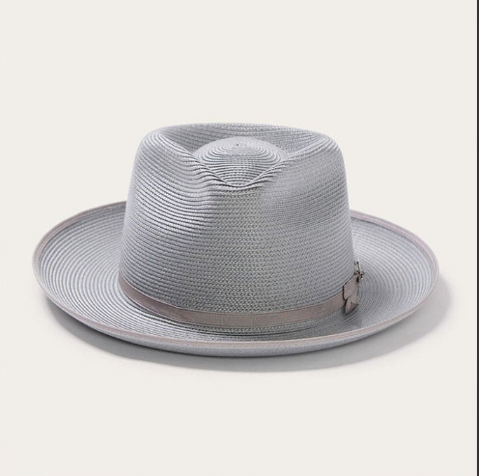 Olive Green Rolled-brim Straw Hat With Bow For Sun Protection Artistic Style For Men And Women