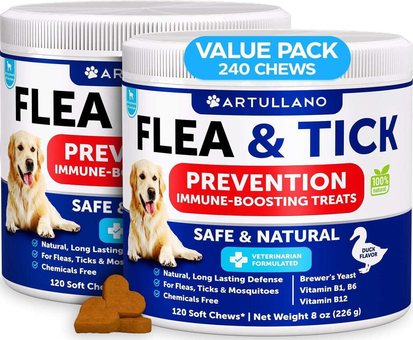 Flea & Tick Chews for Dogs 240 Count 2-Pack Vitamins B1/B6/B12 All Breeds