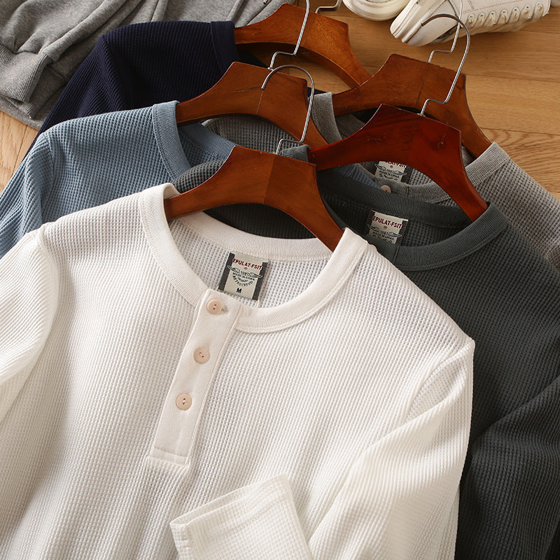 European And American Men's Cotton Waffle-Weave Long-Sleeve T-Shirt Base Layer