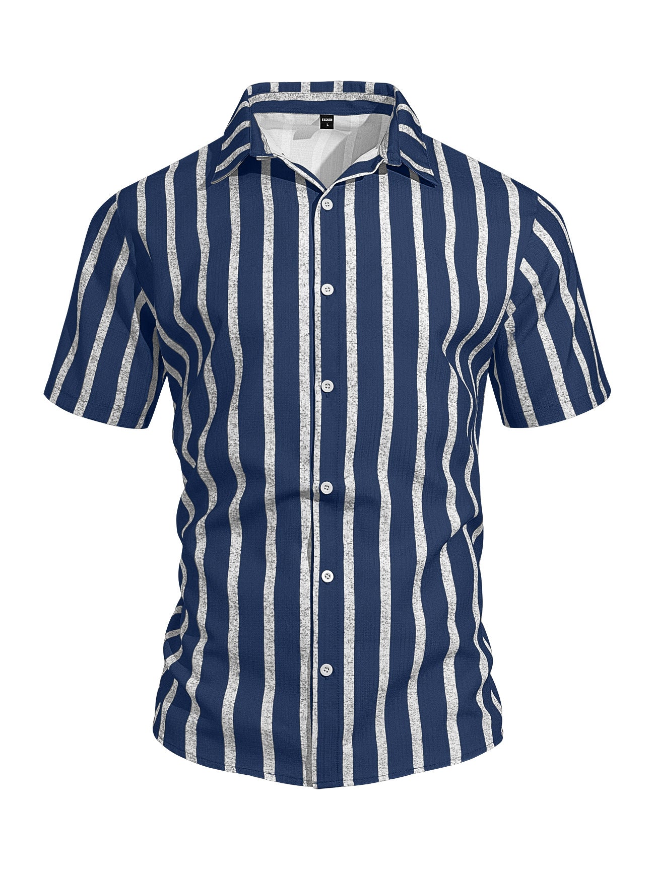 Men's Plus-Size Light Mature Lapel Striped Short-Sleeve Shirt