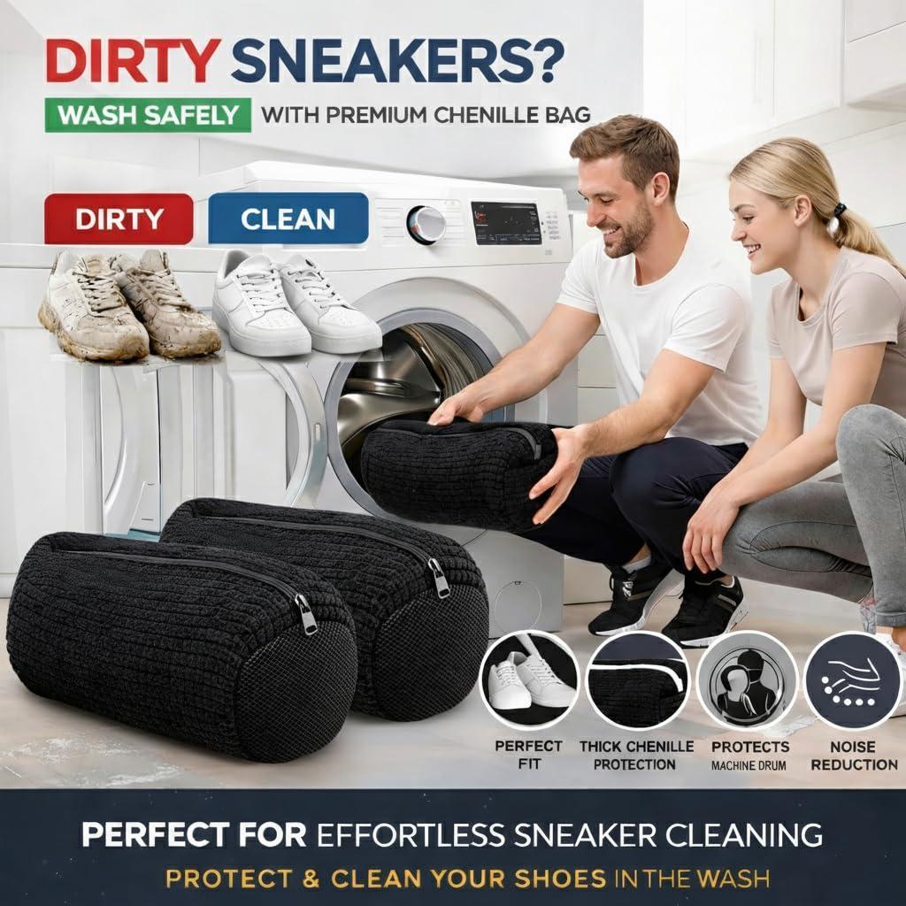 Shoe Washing Machine Bag 2 Pack for Washer & Dryer Thick Padded Sneaker Laundry Bags with Mesh Panels Zipper Protective Shoe Washer Bag for Running & Gym Shoes