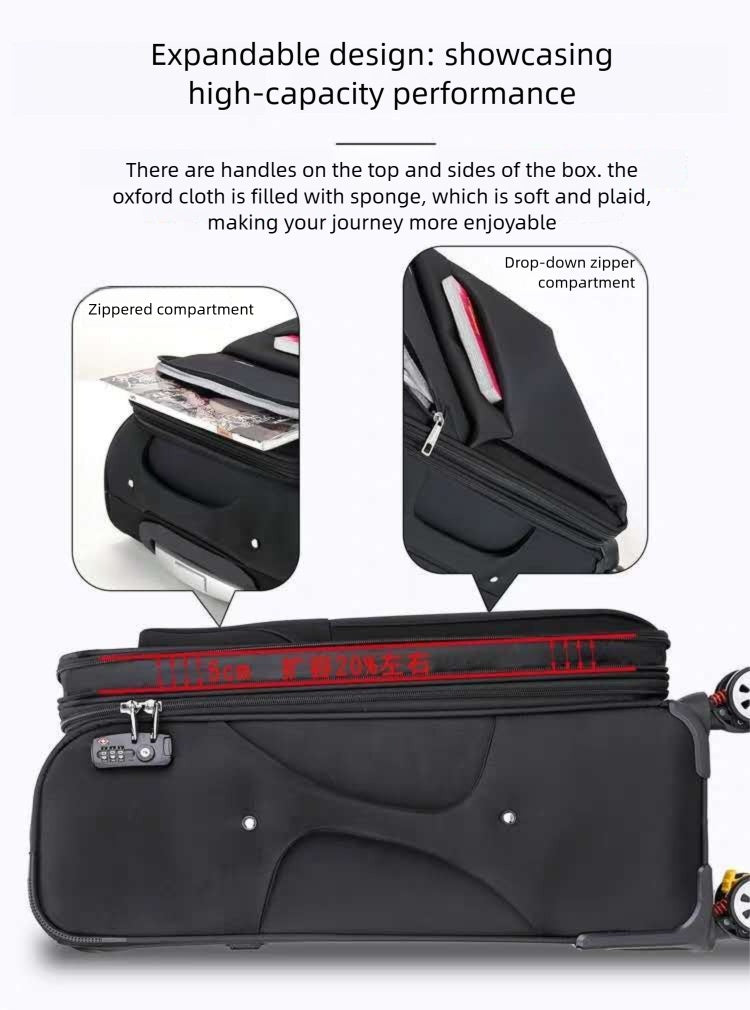 Waterproof Cross-border Black Oxford Cloth Suitcase, Durable 30 Inch Large Capacity, 20 Inch Boarding Case, Luggage Compartment