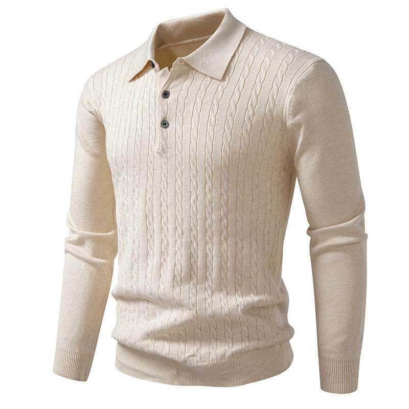 Twist-knit Cardigan Solid-color Lapel-neck Knit Sweater