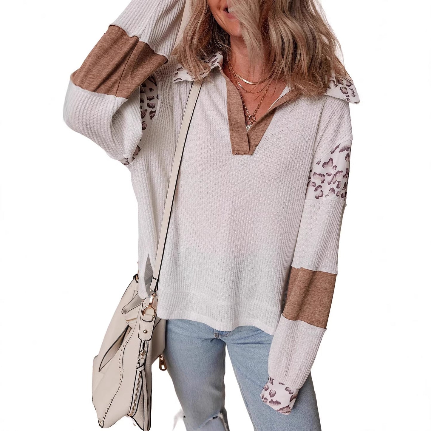 Fashion Leopard Print Printed Lapel Long Sleeve Hoodie