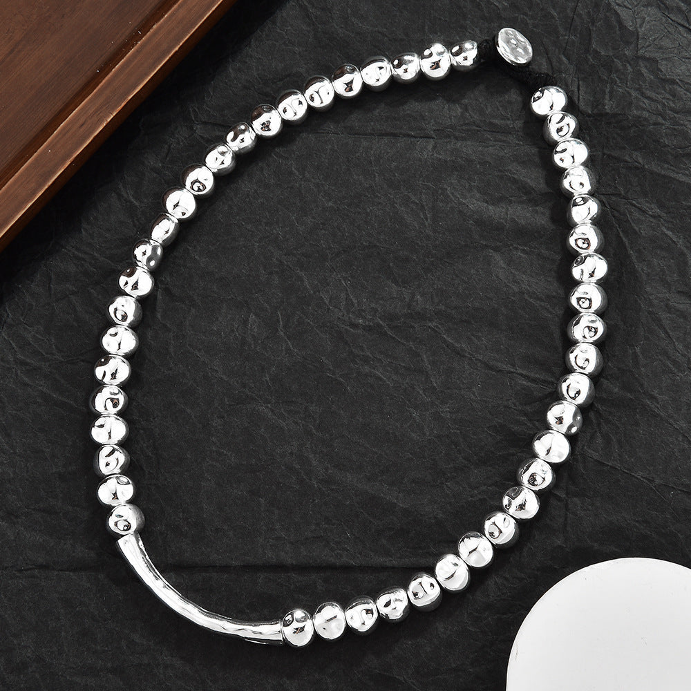 Irregular Broken Silver Curved Bar Choker Necklace, Minimal Quiet Luxury Collarbone Chain For European Spanish Women