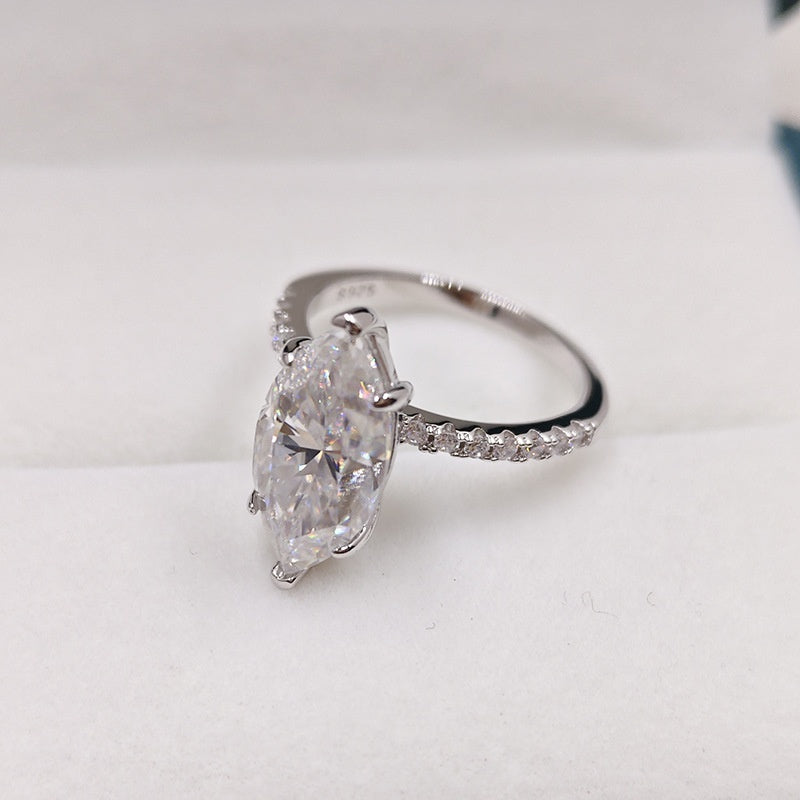 925 Sterling Silver 4-carat Marquise-cut Diamond Moissanite Ring For Women