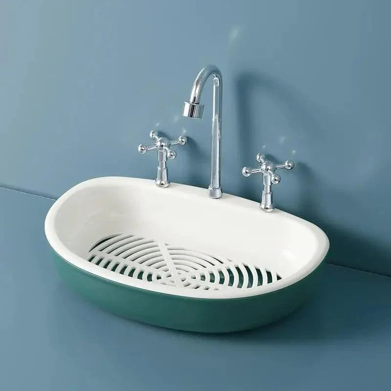1Pcs Faucet Shape Draining Soap Dish Portable Bathroom Products Double Layer 3Colors Eco-friendly Soap Box Draining Soap Dish Sponge Holder Soap Container with Waterfall Spout for Bathroom Shower Kitchen Sink