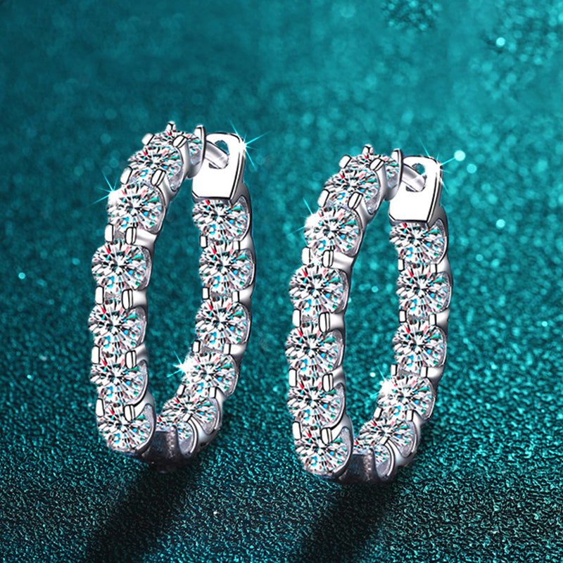 Boucles d'oreilles créoles moissanite 2,6 ct, couleur D, en argent sterling 925 plaqué or 18 carats