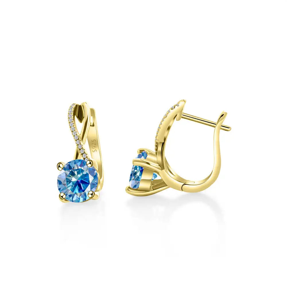 Boucles d'oreilles clips moissanite 2 carats, argent sterling 925, clous entrelacés, cadeau