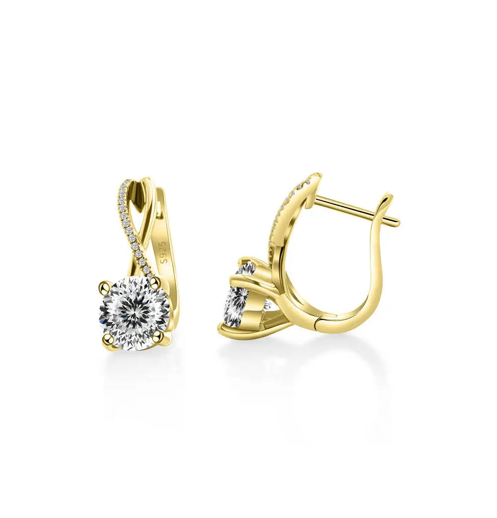 Boucles d'oreilles clips moissanite 2 carats, argent sterling 925, clous entrelacés, cadeau