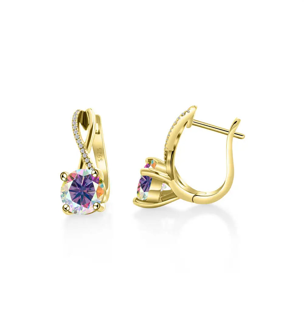 Boucles d'oreilles clips moissanite 2 carats, argent sterling 925, clous entrelacés, cadeau