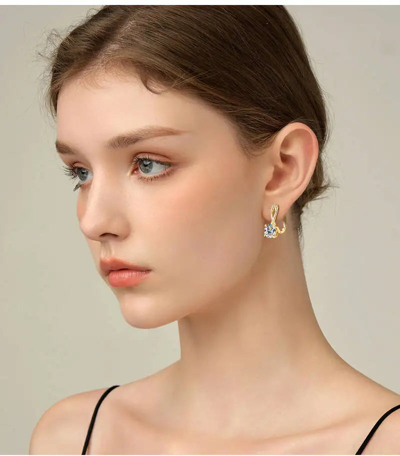 Boucles d'oreilles clips moissanite 2 carats, argent sterling 925, clous entrelacés, cadeau