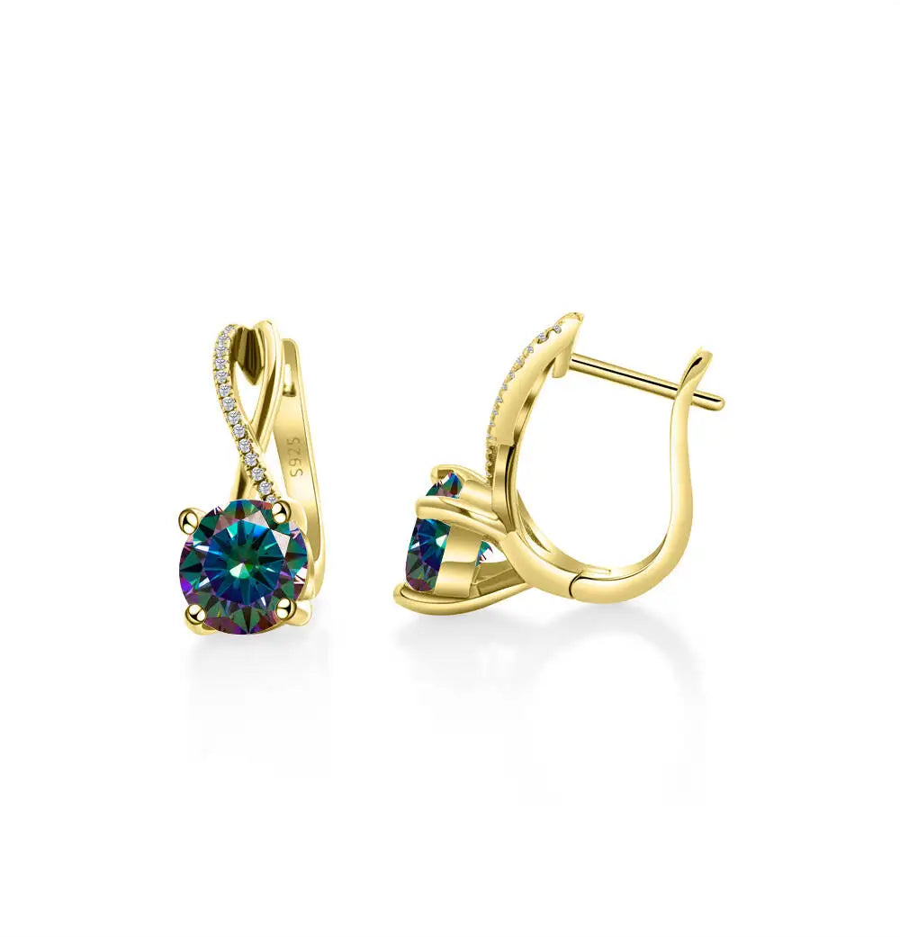 Boucles d'oreilles clips moissanite 2 carats, argent sterling 925, clous entrelacés, cadeau