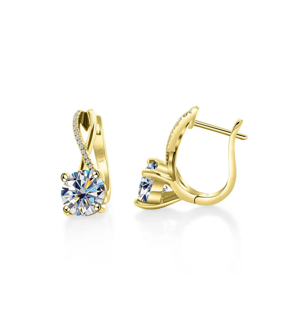 Boucles d'oreilles clips moissanite 2 carats, argent sterling 925, clous entrelacés, cadeau