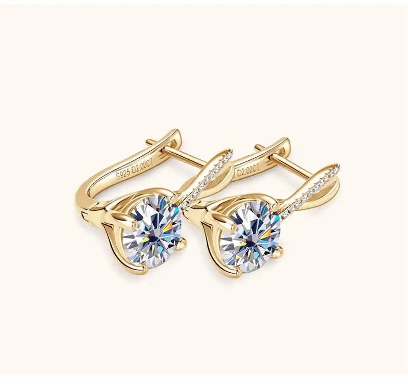 Boucles d'oreilles clips moissanite 2 carats, argent sterling 925, clous entrelacés, cadeau